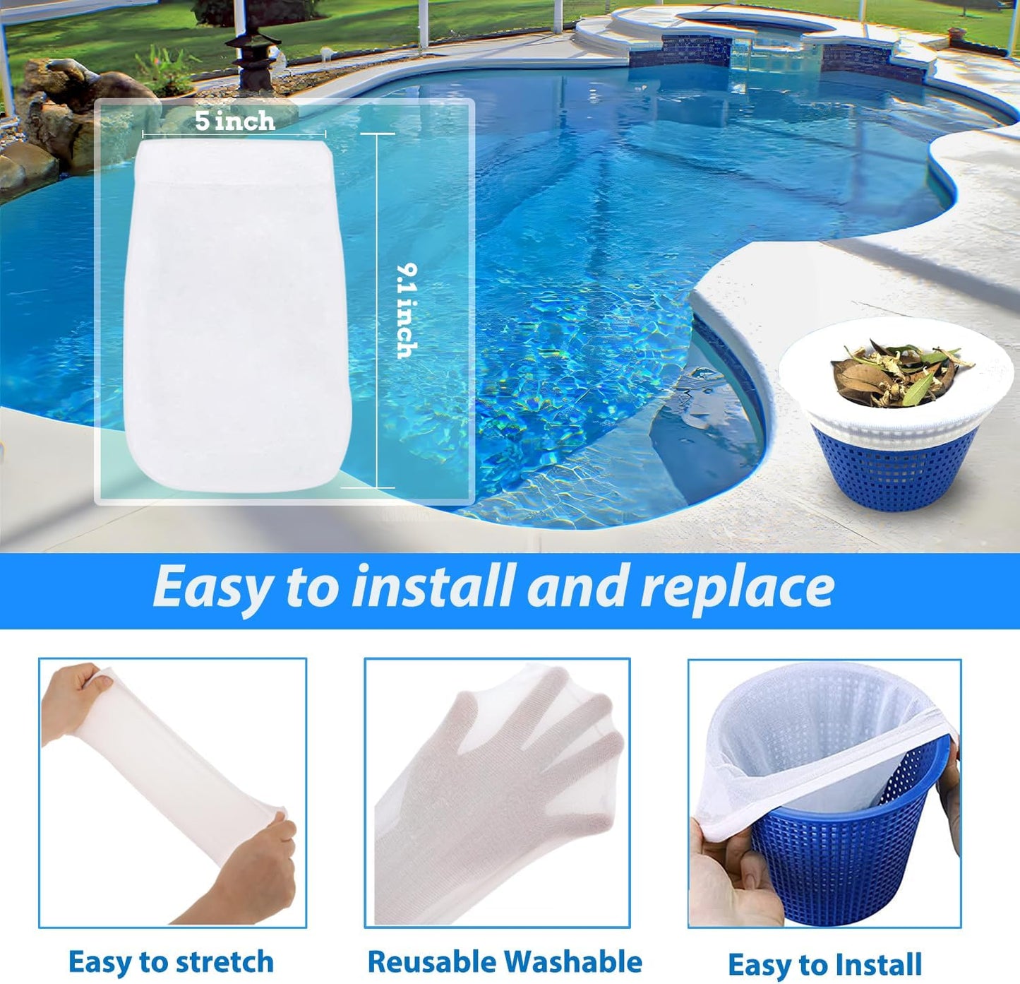 Skiennix Pool Skimmer Socks - 40-Pack Ultra Fine Mesh Filter for In-Ground & Above Ground Pools