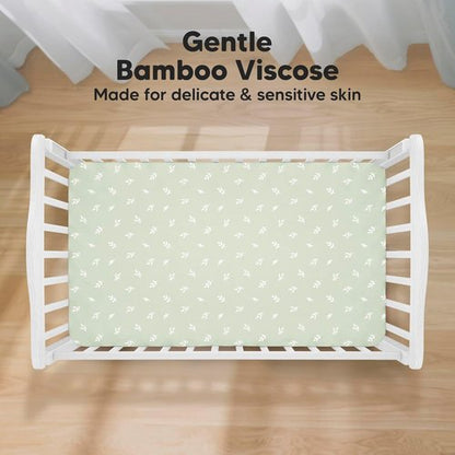 KeaBabies Baby Crib Sheets - Soft & Cozy Viscose Bamboo Fitted Mattress Covers | 2-Pack 52x28 (Herb)
