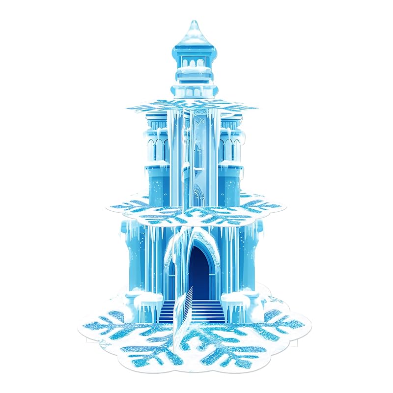 Frozen Birthday Cupcake Stand 3-Tier with Ice Castle & Snowflakes - Blue Snowflake Variation