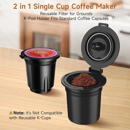 Skiennix Single Serve Coffee Maker - Fast Brew One Cup Machine for K-Cup & Grounds, Black