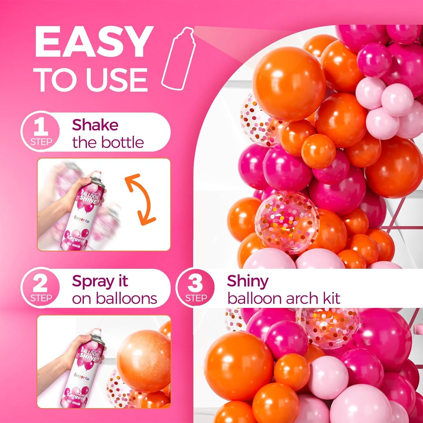 Bezente Balloon Shine Spray - 20 oz Waterproof, Long-Lasting High Shine for Party Decorations