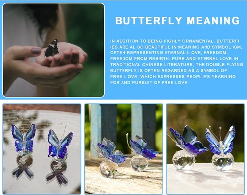 Kanpura Crystal Butterfly Figurines - 2 Pack Blue Glass Collectibles for Home Decor | Perfect Gift for Women