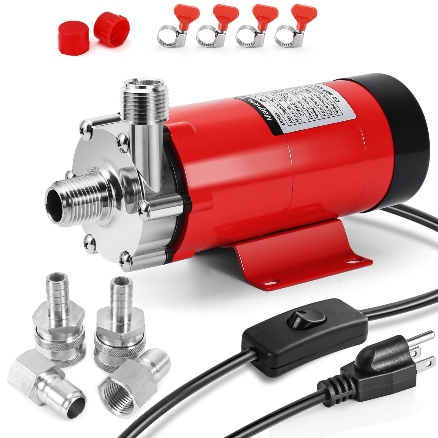 MRbrew Wort Pump Quick Disconnect Set Stainless Steel Magnetic Beer Pump for Wort Transfer, 1/2” NPT Thread 110V Quiet Operation With Switch Brewing High Temperature Resistance for Homebrew