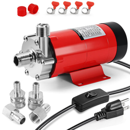 MRbrew Wort Pump Quick Disconnect Set Stainless Steel Magnetic Beer Pump for Wort Transfer, 1/2” NPT Thread 110V Quiet Operation With Switch Brewing High Temperature Resistance for Homebrew