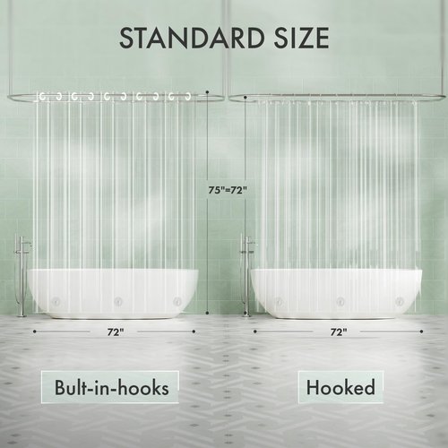 AmazerBath No Hook Shower Curtain and Liner 3-in-1, 100% EVA Luxury Soft Heavy Duty Clear Shower Liner, 72x75 Hookless Shower Curtain with 3 Heavyweight Stones