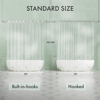 AmazerBath No Hook Shower Curtain and Liner 3-in-1, 100% EVA Luxury Soft Heavy Duty Clear Shower Liner, 72x75 Hookless Shower Curtain with 3 Heavyweight Stones