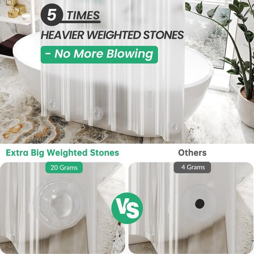 AmazerBath Long Stall Shower Curtain 60x84 Inches, Premium PEVA Heavy Duty Clear Shower Curtain, Waterproof Thick Bathroom Curtain with 3 Big Weighted Stones and 10 Rustproof Grommet Holes