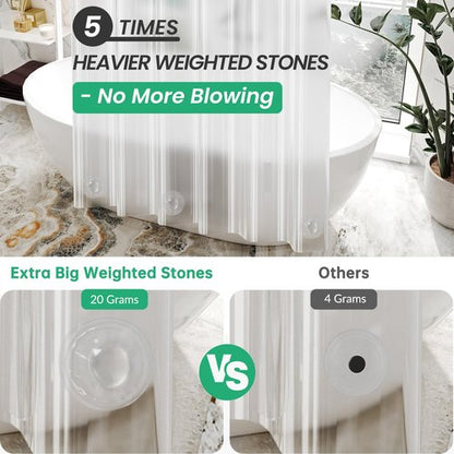 AmazerBath Long Stall Shower Curtain 60x84 Inches, Premium PEVA Heavy Duty Clear Shower Curtain, Waterproof Thick Bathroom Curtain with 3 Big Weighted Stones and 10 Rustproof Grommet Holes