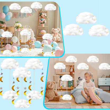 Skiennix 3D Fluffy Cloud LED Light Kit - Hanging & Table Centerpiece Decor for Baby Showers & Parties