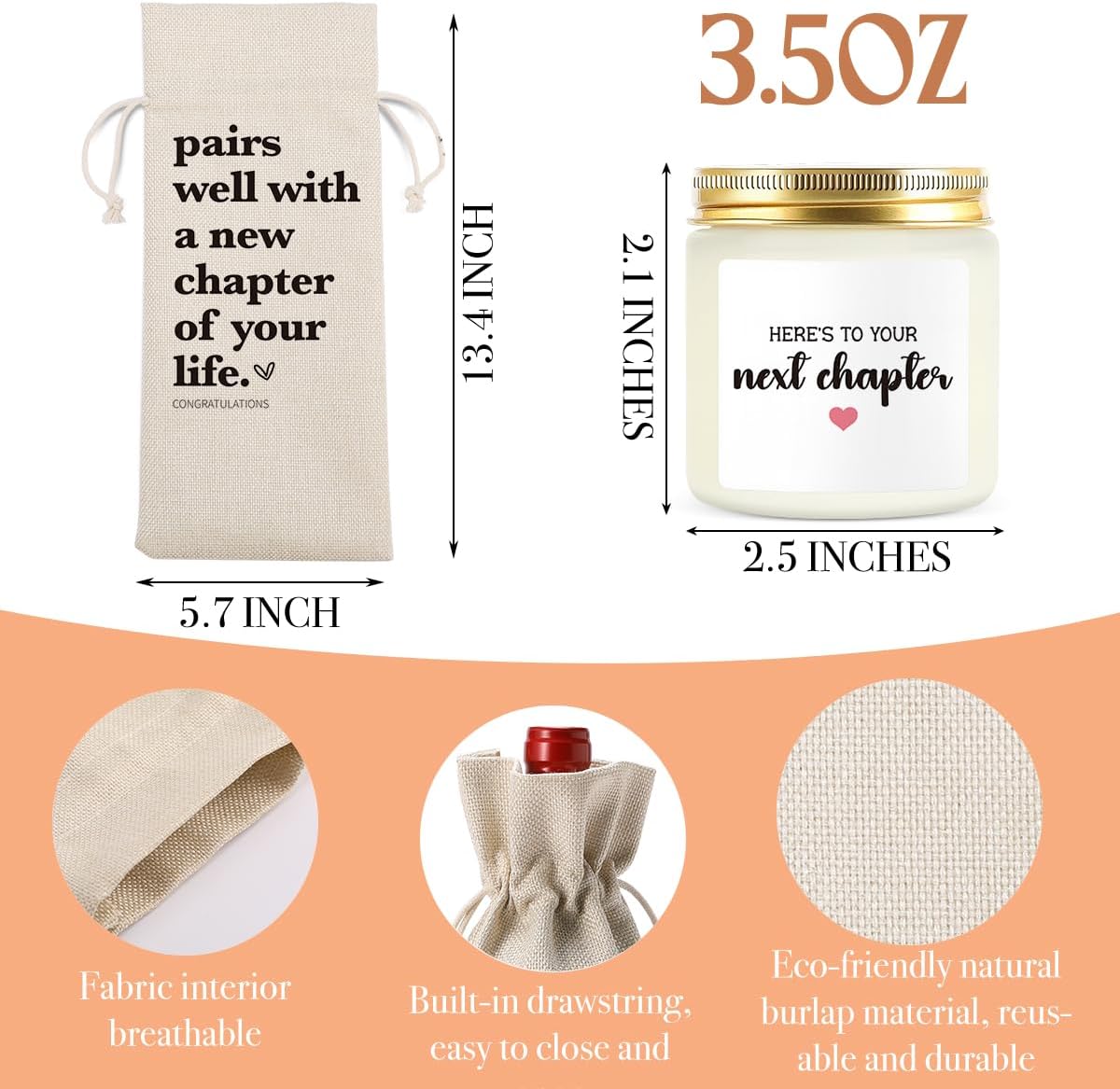 New Chapter Wine Bag Scented Candles Set New Beginnings Gifts for Women Men Farewell Gifts for Friends Going Away Gifts for Coworkers Women Men Moving Away Gifts for Friends New Teacher Gifts