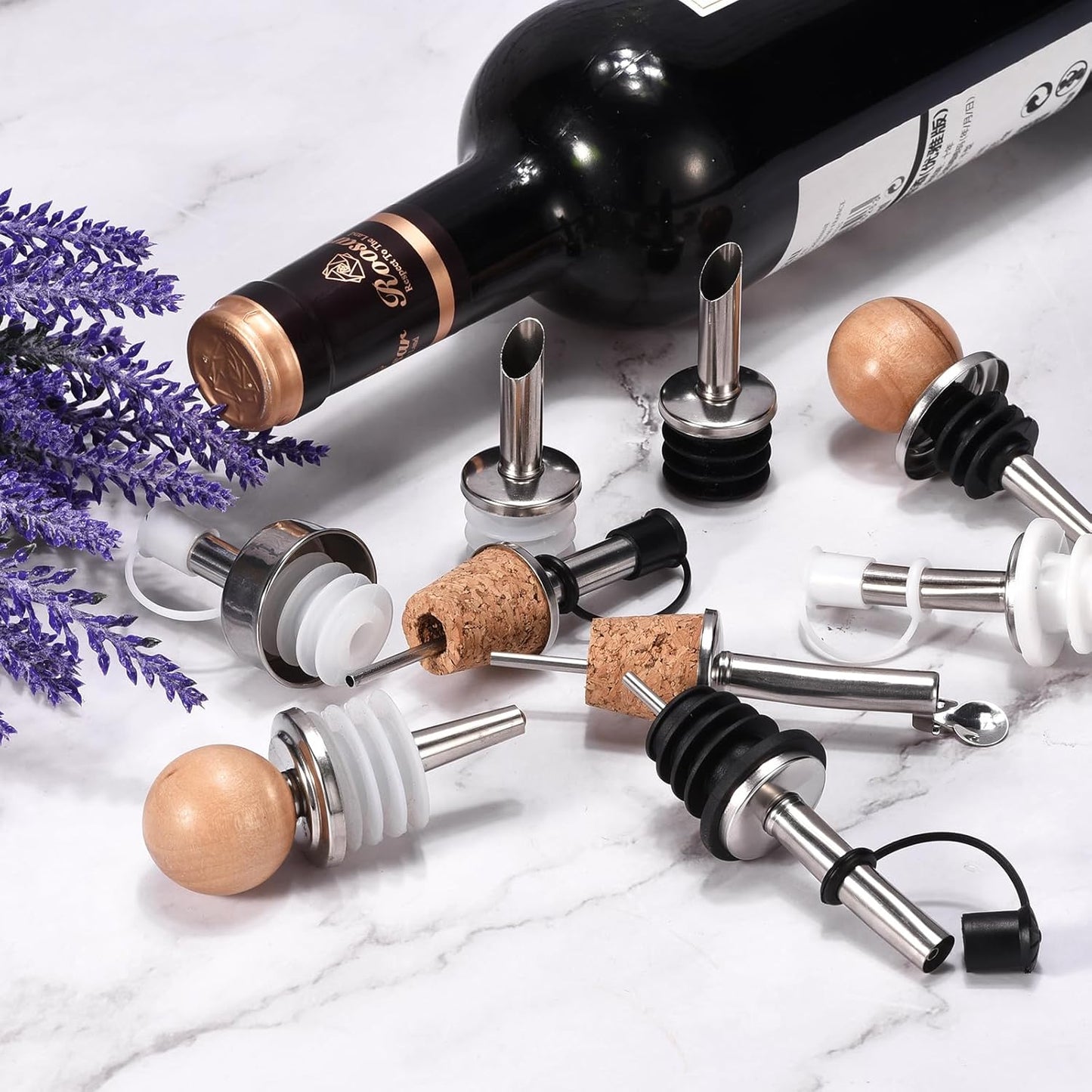 uxcell Stainless Steel Bottle Pourers, 2Pcs Olive Oil Spout with Rubber Dust Caps, Wine Pourers Liquor Pour Spouts for Wine Liquor Coffee Vinegar Bottles (White)