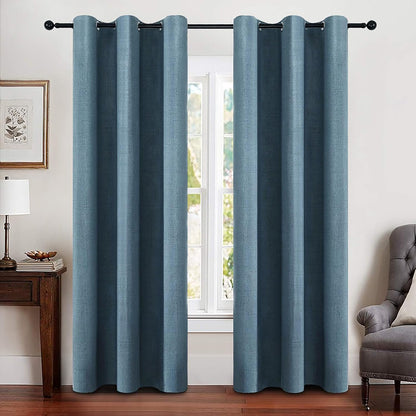MIULEE Linen Blackout Curtains - 100% Room Darkening Thermal Insulated Grommet Panels | 42"x84" Dusty Blue (2 PCs)