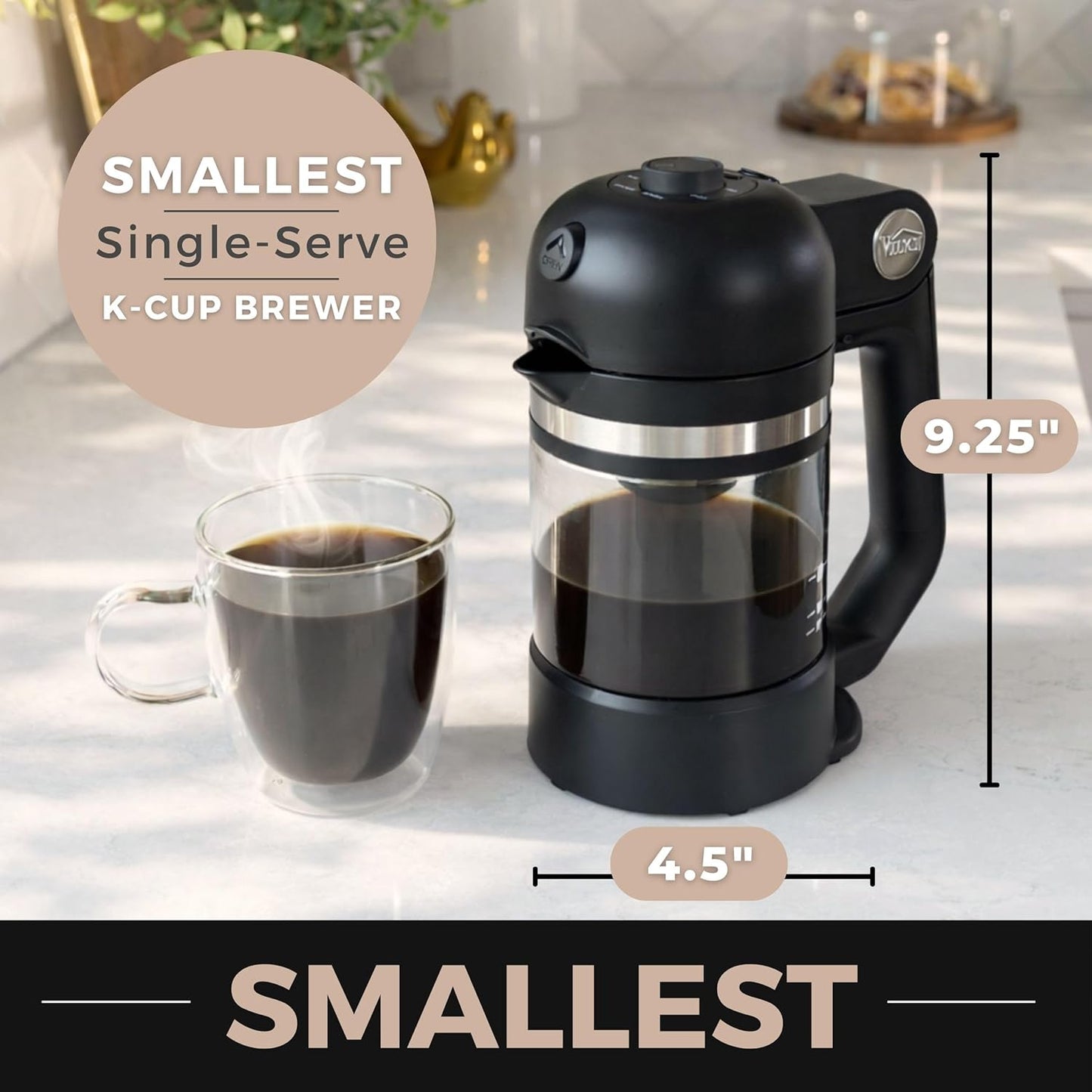 VINCI Micro Café Single-Serve Glass Coffee Brewer - Brews 4oz to 20oz | Compatible with K-Cups & Pods | Enclosed Circle Flow for Richer Flavor (Black)