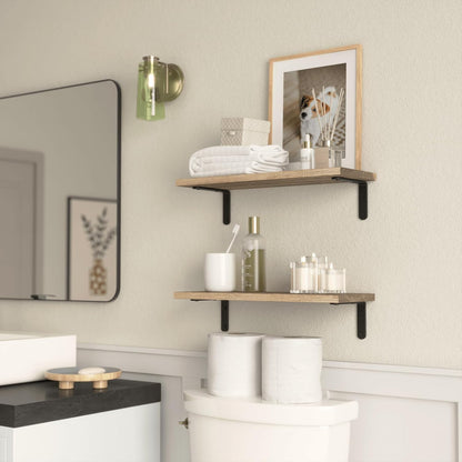 RICHER HOUSE Rustic Wood Shelves - Set of 2 Farmhouse Floating Wall Décor | Carbonized Black