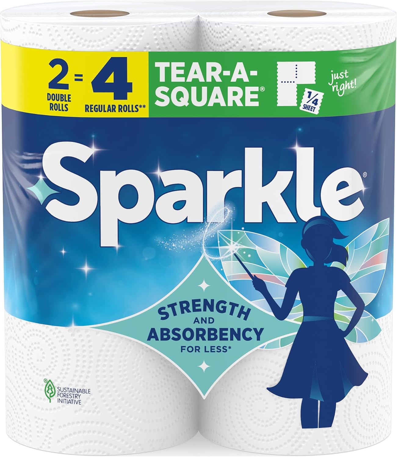 Sparkle Tear-A-Square Paper Towels - Strong 2-Ply Kitchen Towels, 2 Double Rolls (220 Sheets Total)