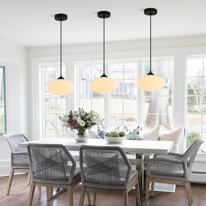 KCO Lighting Large Milk Glass Pendant Light Black and White Pendant Light Mid Century Modern Hanging Ceiling Light Fixture Industrial Farmhouse Pendant Lights Kitchen Island