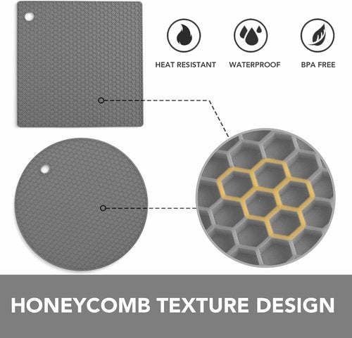 Joyhalo Silicone Trivets for Hot Dishes - Flexible Kitchen Hot Pads & Pot Holders, Easy to Clean, Grey