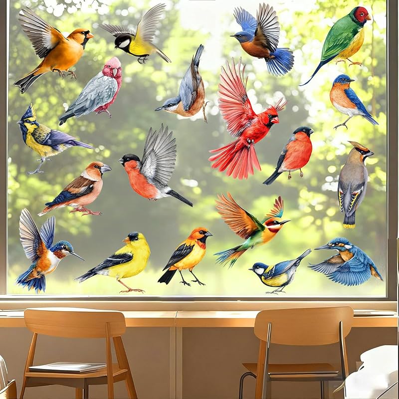 Colorful Bird Window Clings 26 Pcs on 9 Sheets – Reusable Static, No Glue