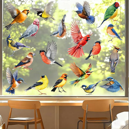 Colorful Bird Window Clings 26 Pcs on 9 Sheets – Reusable Static, No Glue