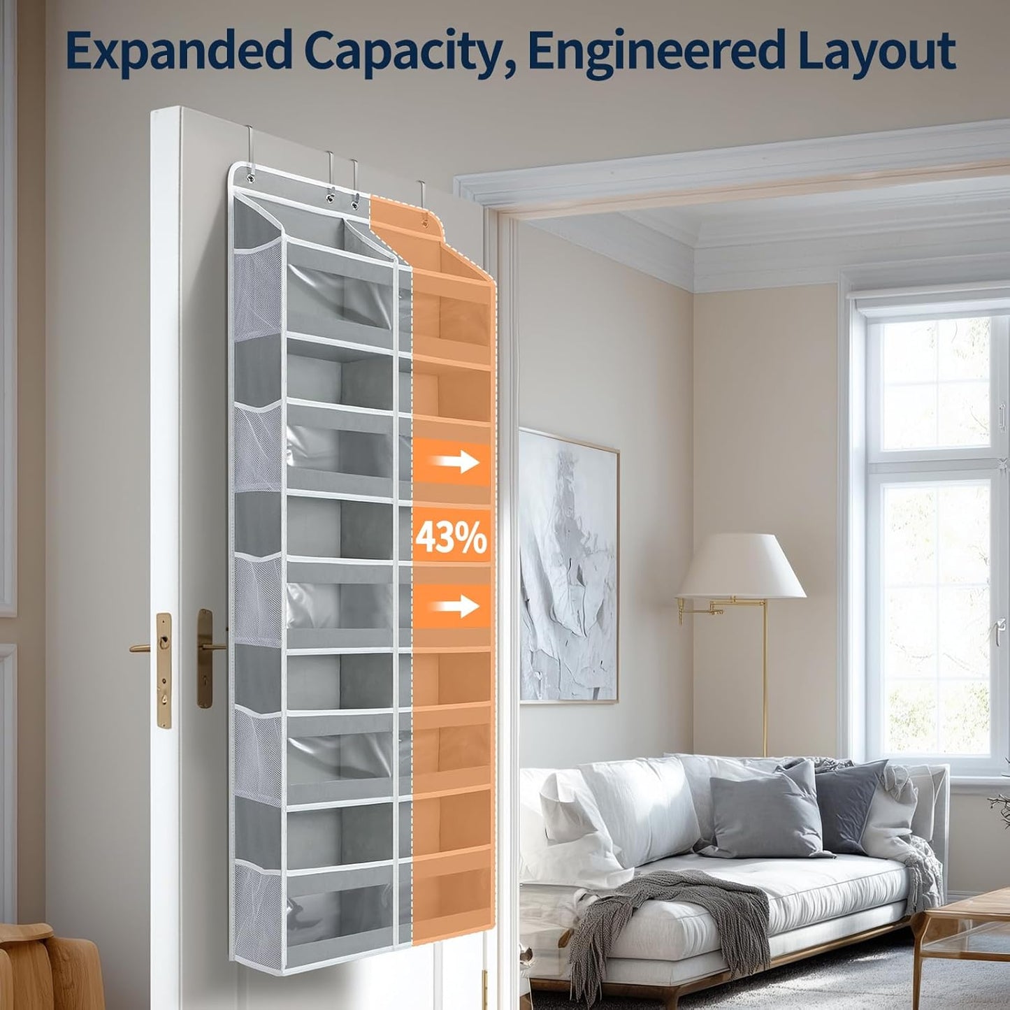 Yecaye 5-Tier Over The Door Organizer - Heavy-Duty Dual-Column Storage for Bedroom, Bathroom & Pantry - Grey