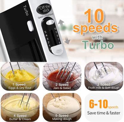 Skiennix 600W Electric Hand Mixer - 10 Speed Powerful Kitchen Mixer with Turbo | Lightweight, Includes Beaters & Dough Hooks