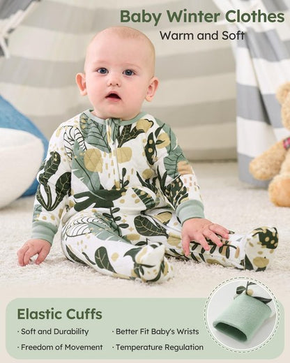 Yoofoss Baby Pajamas Organic Cotton Baby Winter Clothes Warm Newborn Sleepers for 0-3 Months Soft Quilted Footed Pjs