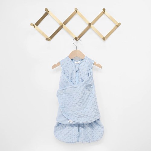 HALO Sleepsack Swaddle - 3-Way Adjustable Plush Dot Velboa Blanket, TOG 3.0 for Cool Climates, Blue, Newborn (0-3 Months)