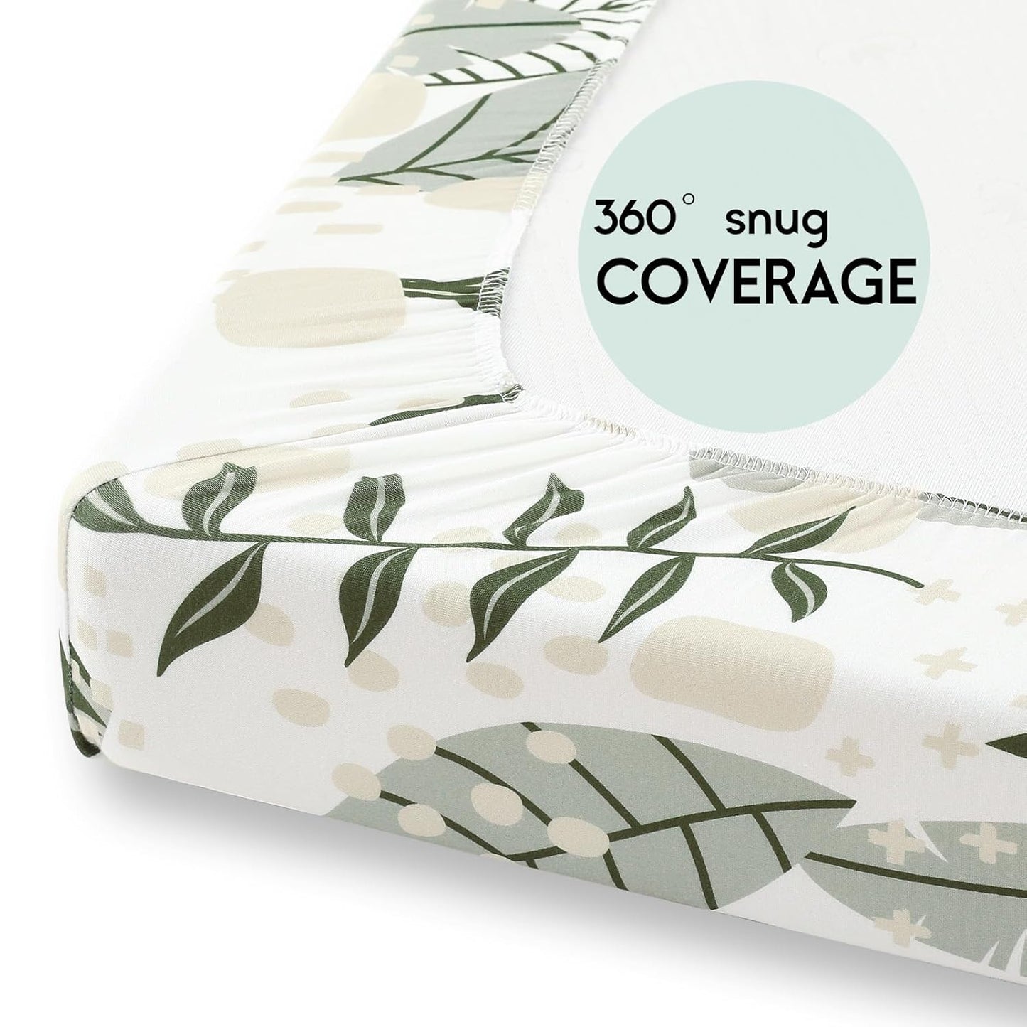 Yoofoss Fitted Pack and Play Sheets - Soft, Breathable Mini Crib Sheets 2-Pack (Green & Banana Leaves)
