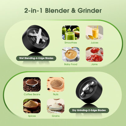 Smoothie Blender - 25000 RPM Portable Countertop Blender with 37oz, 32oz, 23oz Cups & 3 Lids