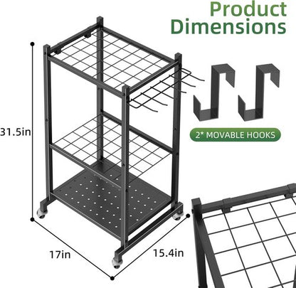 LAKEMID Garden Tool Organizer Stand - Mobile Yard Tool Rack with 2 Hooks | Holds Up to 42 Tools