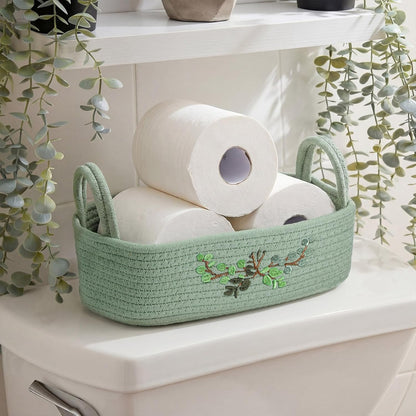 Vesici Eucalyptus Toilet Paper Basket - Woven Cotton Rope Organizer for Bathroom | 13 x 6 x 4 Inch