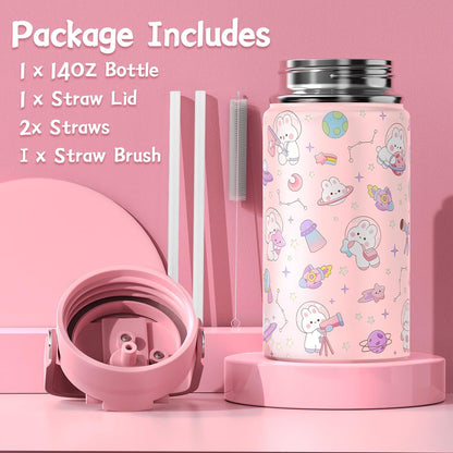 Skiennix 14oz Insulated Water Bottle - BPA-Free Double Wall Vacuum Tumbler with Straw | Leak-Proof Stainless Steel