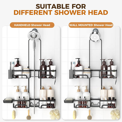 Reinhardt Adjustable Shower Caddy - Rustproof Organizer with Hooks & Soap Holder | Black
