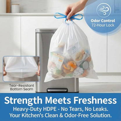 13 Gallon Trash Bags - Drawstring White Garbage Bags | 120 Count, 1.7 Mil Thick, Tear-Resistant for Kitchen & Household Use
