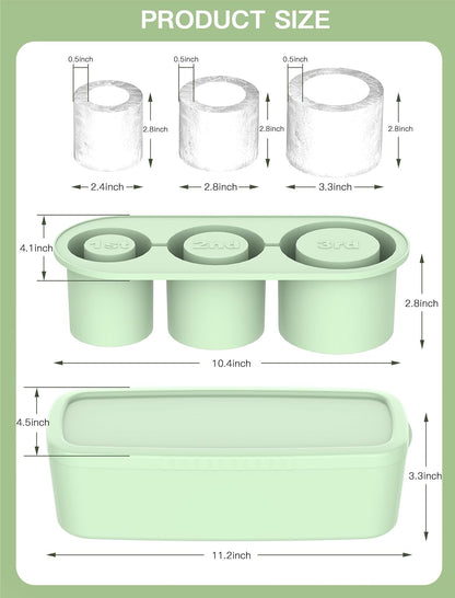 Skiennix Ice Cube Tray - 3 Pcs Silicone Cylinder Molds with Lid for 30Oz-40Oz Tumblers | BPA-Free, Easy Release, Green
