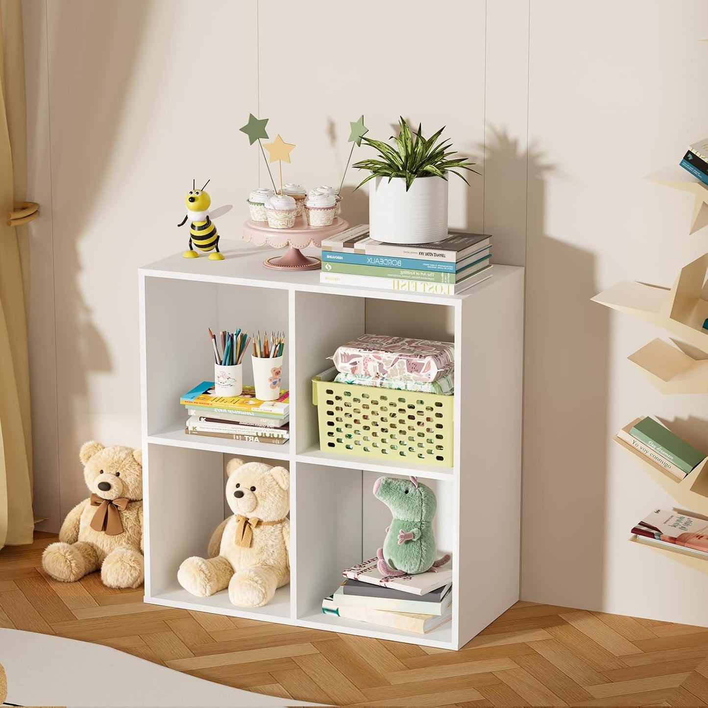 Skiennix 4 Cube Storage Organizer - Stylish Freestanding Bookcase for Bedroom & Home Office | White
