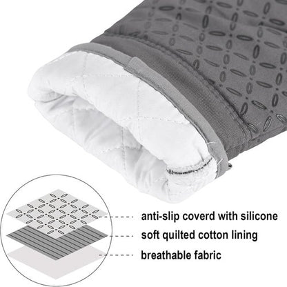KEGOUU High Heat Resistant Oven Mitts & Pot Holders Set - Extra Long, Non-Slip Silicone, Grey