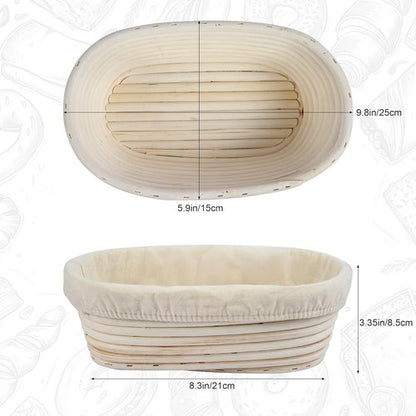 Banneton 10-Inch Oval Bread Proofing Basket - Handmade Rattan Sourdough Bowl Set (3 Pcs)