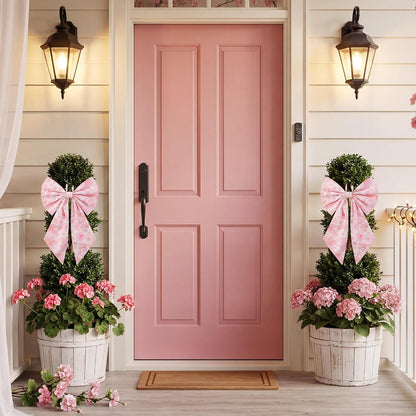 Suncalla Spring Cherry Blossoms Wreath - 2 Pcs Large Pink Tree Topper | Rustic Burlap Decor 19.6'' x 11.8''