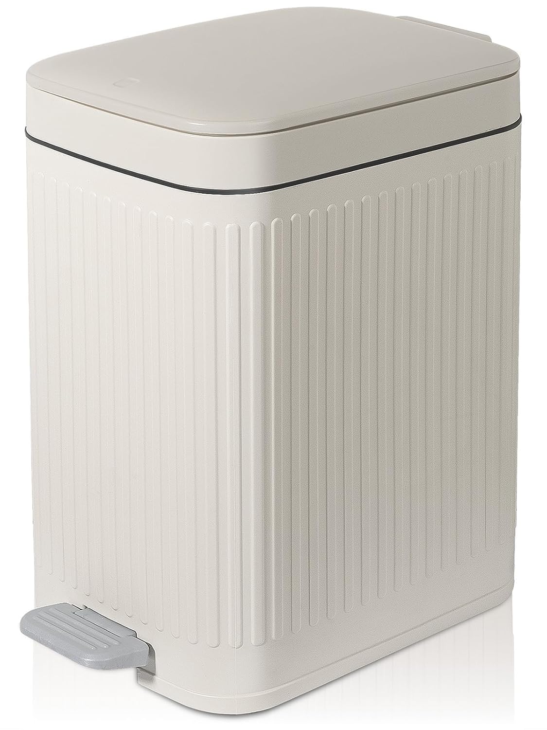 Rejomiik Small Bathroom Trash Can - Slim Soft Close Lid Wastebasket | 1.9 Gallon Cream for Office & Home