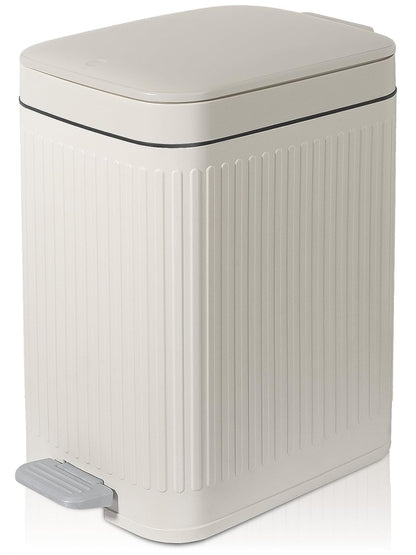 Rejomiik Small Bathroom Trash Can - Slim Soft Close Lid Wastebasket | 1.9 Gallon Cream for Office & Home