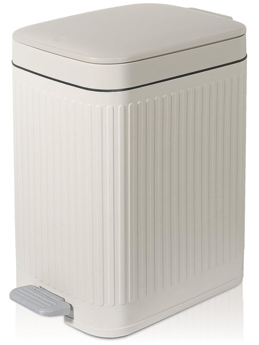 Rejomiik Small Bathroom Trash Can - Slim Soft Close Lid Wastebasket | 1.9 Gallon Cream for Office & Home