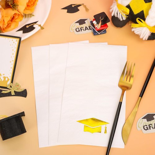 FYSUIMU Graduation Cap Napkins - 50 Pcs Gold Foil Tassel Design for College Parties & Celebrations