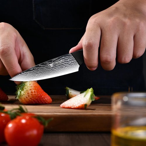 Aisyoko 8C Damascus Knife Set - 3PC Chef's Knife, Kitchen and Paring Knives, High Carbon Stainless Steel, Ergonomic Full Tang ABS Anti-Skid Handle
