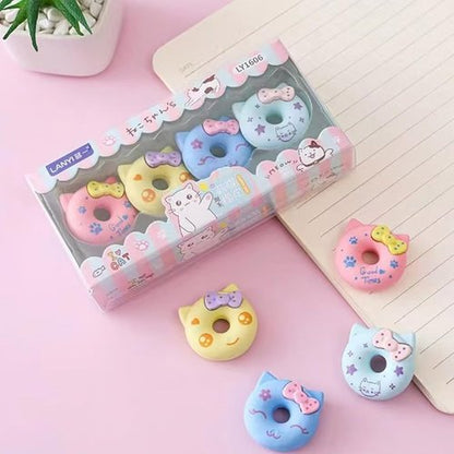 BLC393-04 | Cute Cat Shape Erasers - Fun & Durable Stationery Set - 4 Pieces