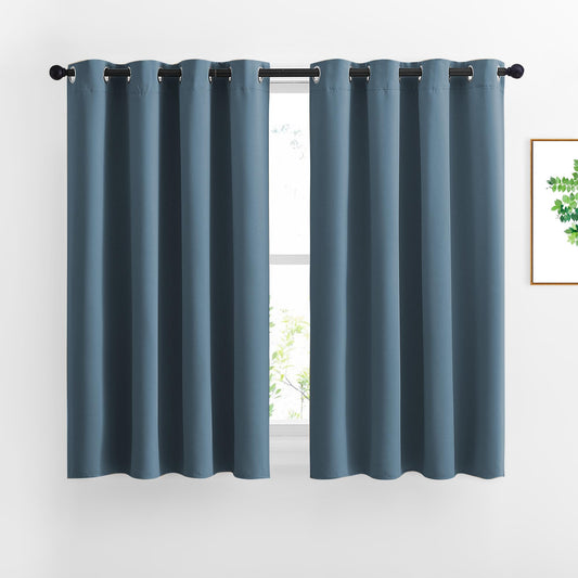NICETOWN Smoky Blue Blackout Curtains for Bedroom - Triple Weave Grommet Top Thermal Insulated Window Treatment Light Blocking Drapes for Cafe/Home Office, W46 x L54, Set of 2