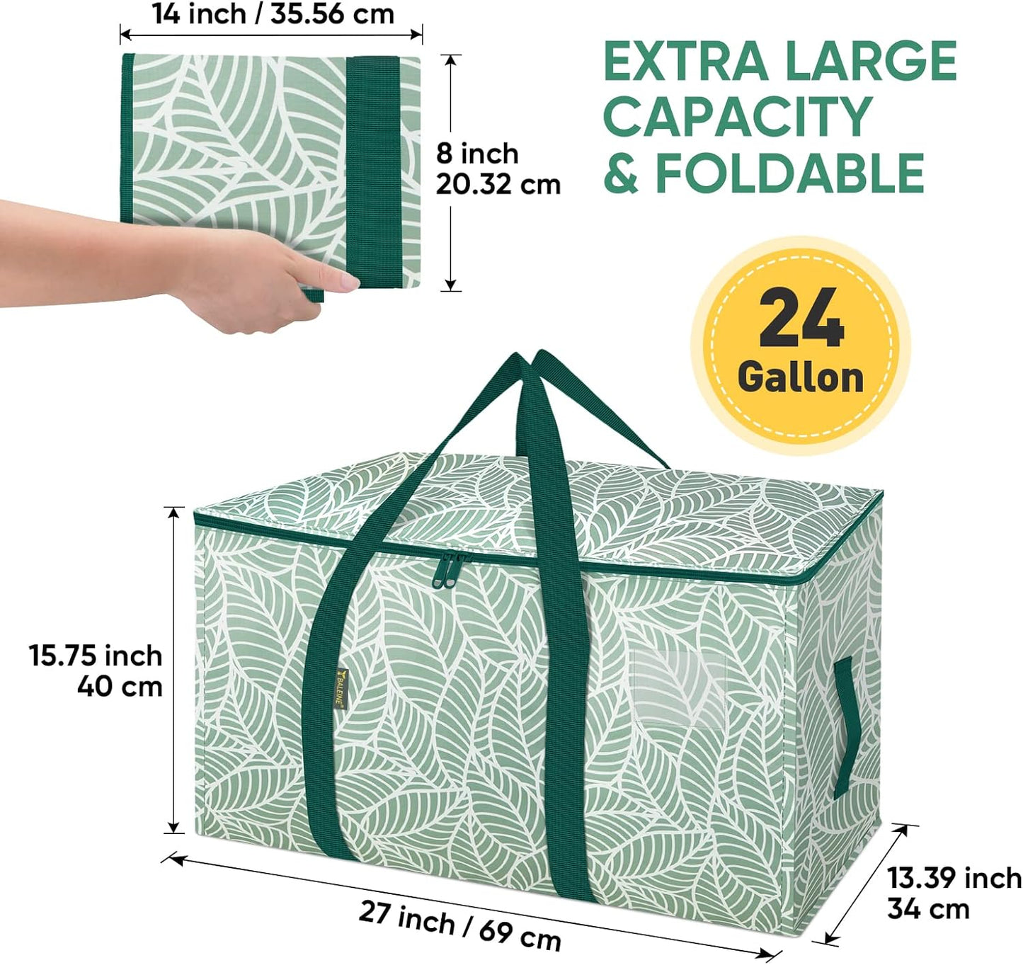 BALEINE Heavy-Duty Oversized Moving Bags - 2-Pack with Reinforced Handles for Clothes & Storage (Antique Foliage)