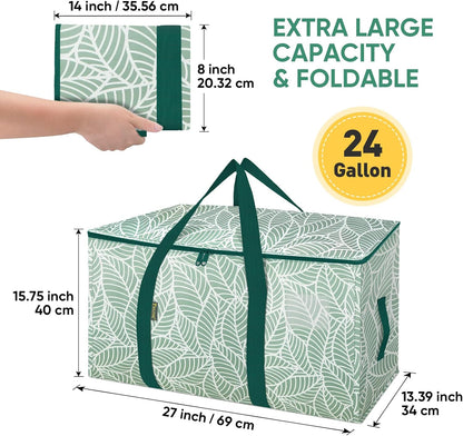 BALEINE Heavy-Duty Oversized Moving Bags - 2-Pack with Reinforced Handles for Clothes & Storage (Antique Foliage)