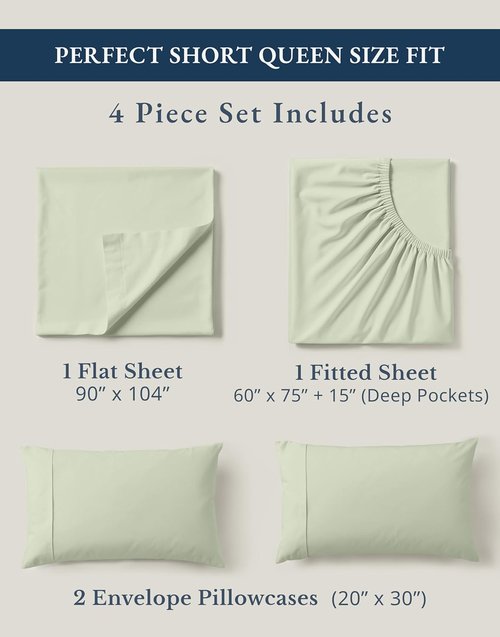 LANE LINEN Organic Cotton Queen Sheet Set - Soft & Breathable 4-Piece Bed Set in Mineral