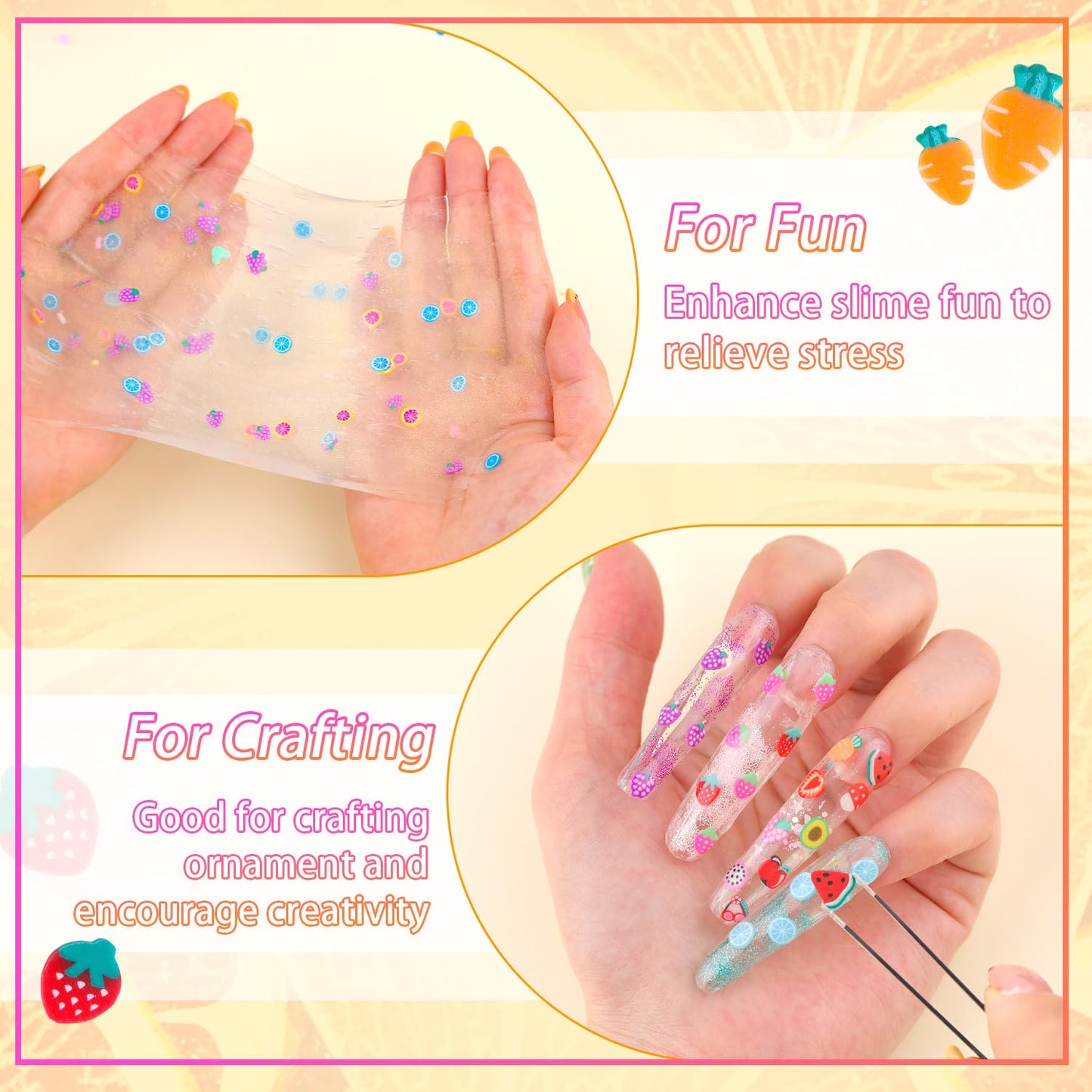 TINKRSTUFF Fruit Slice Polymer Clay Slime Add-Ins - 24-Grid Assorted Fimo Sprinkles for Nail Art & DIY Crafting